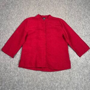 Eileen Fisher Red Textured Silk 3/4 Sleeve Button Up‎ Blouse Women's Size Small